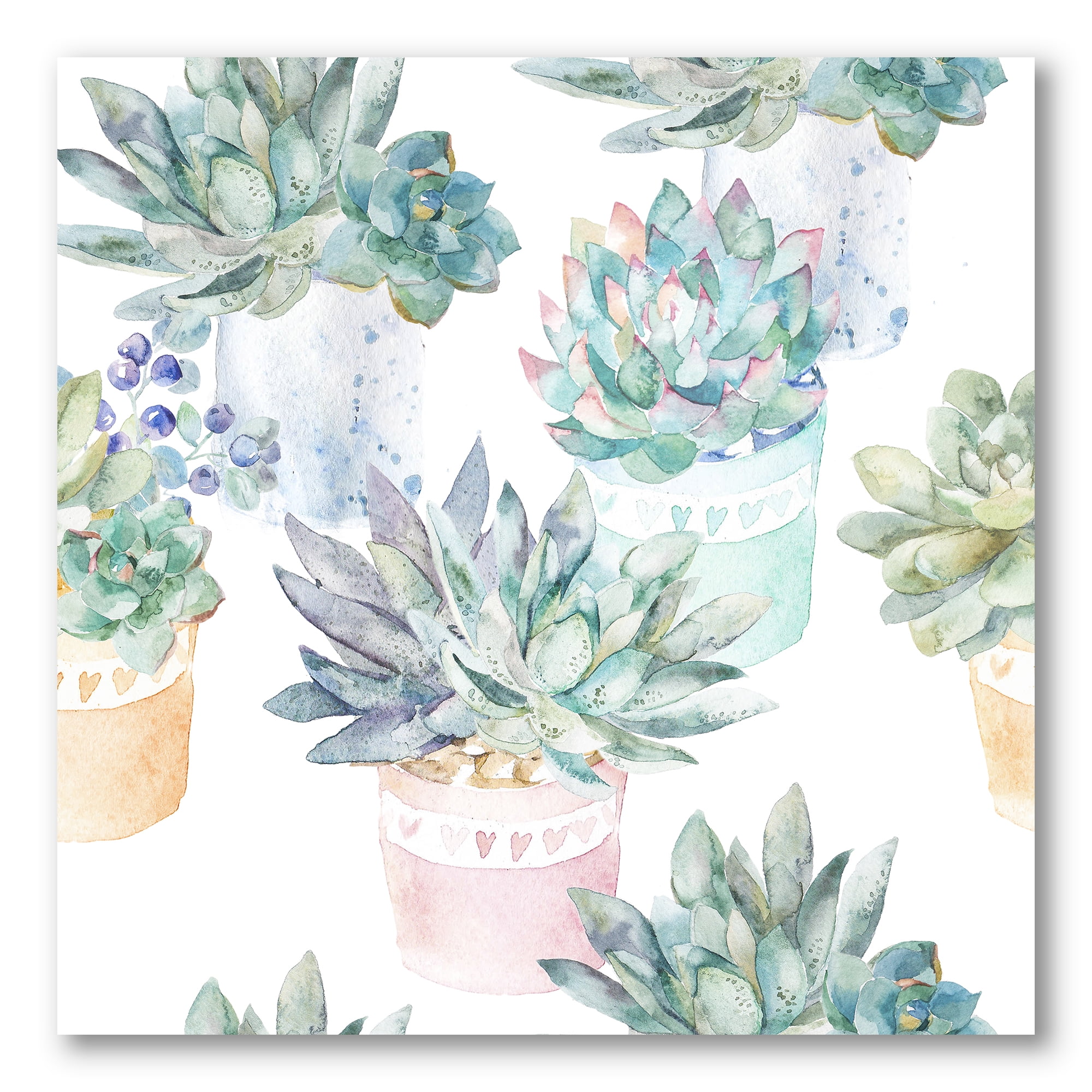 Pastel Toned Succulent Housplants in Flowerpots 36 in x 36 in Painting Canvas Art Print, by Designart