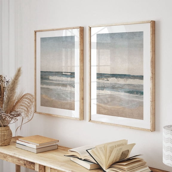 Pastel Tones Neutral Coastal Beach Landscape Wall Art Print Set 2