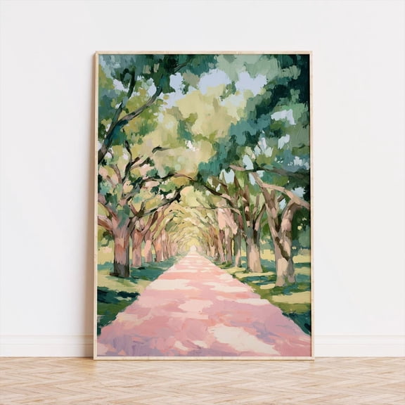 Pastel Tree Avenue Poster: Romantic Landscape Wall Art, Stretched Canvas Size 12x18