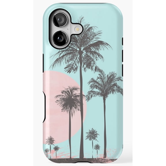 Pastel Tropical Beach Palm Sunset Art Landscape Phone Case for iPhone 17 16 15 14 13 12 11 Pro Max