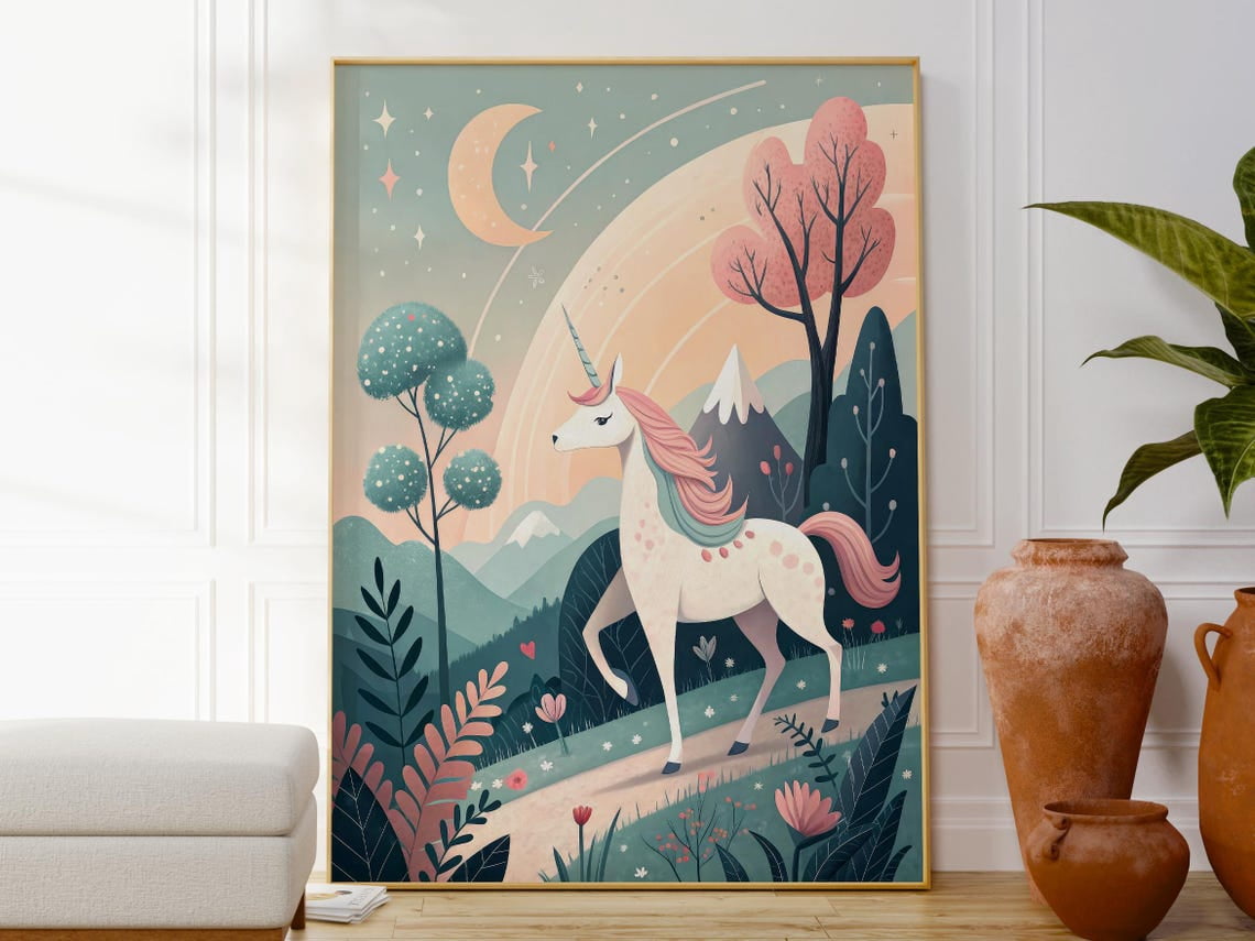 Pastel Unicorn Landscape Wall Art