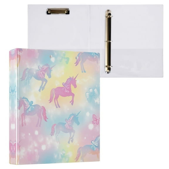 Pastel Unicorns and Bows 3 Ring Hardcover Binders 1.5in Round Rings for Letter-Size Folder Paper Organizer Pockets for Office Student Recipe