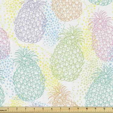 Ambesonne Pastel Fabric by the Yard Upholstery, Colorful Exotic Pineapples, 10 Yards, Multicolor