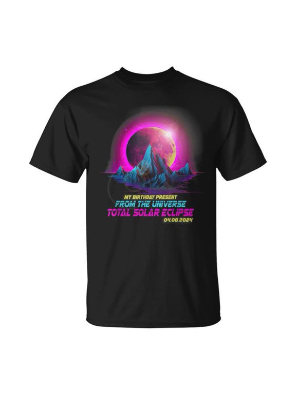 Pastel Vaporwave Total Solar Eclipse Tee April 8 2024 Birthday Theme Unisex Adult Cotton Retro Aesthetic Astronomy Graphic Shirt, Size S, Color Black