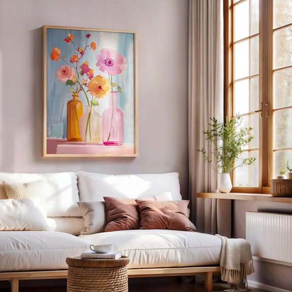 Pastel Vase Flowers Poster, Unframed Paper Poster 8x10in