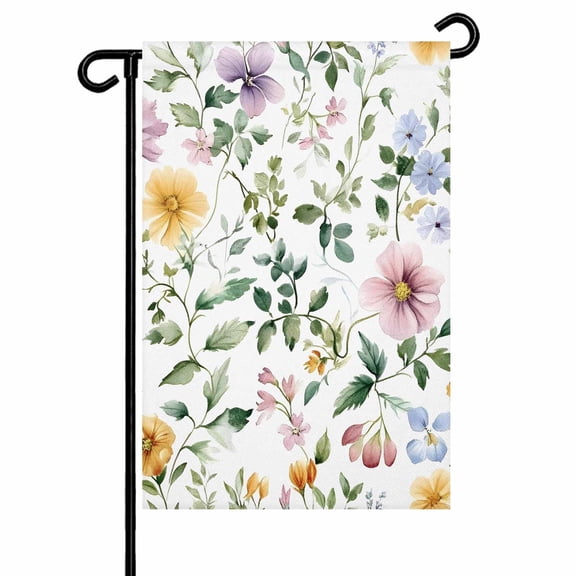 Pastel Watercolor Floral Leaf Garden Flags for Outside Rustic Botanical Flowers Double Sided Yard Flags Outdoor House Decoration, Small 12X18 Inch,
