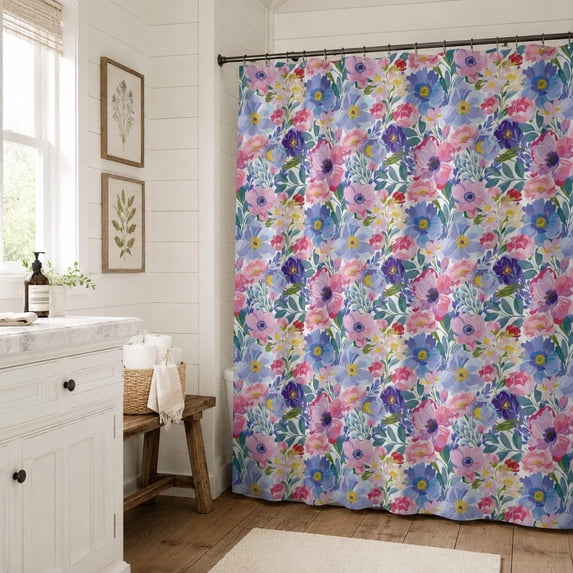 Pastel Watercolor Floral Shower Curtain, Spring Garden Botanical ...