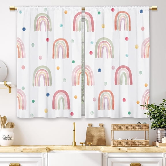 Pastel Watercolor Rainbow Polka Dot Curtains Cute Aesthetic Window Drapes for Kids Nursery Kitchen Bedroom Decor