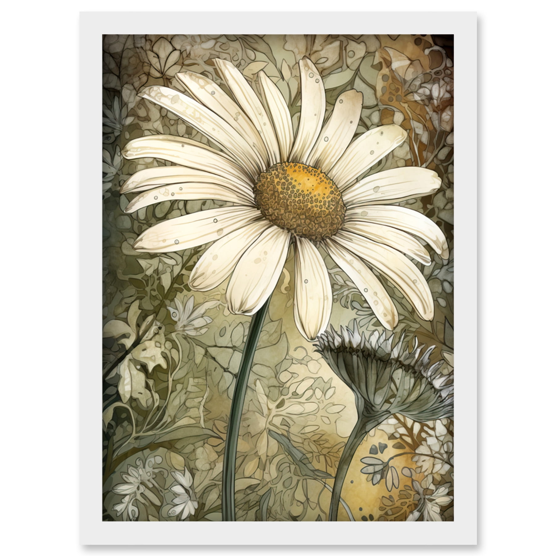 Pastel Watercolour Daisy Flower Bloom Illustration Artwork Framed Wall ...