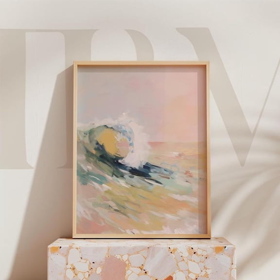 Pastel Wave Art Print Coastal Wall Art Abstract Ocean Wave Wall Print Seascape Art Home Decor #515, Stretched Canvas Size 12x18