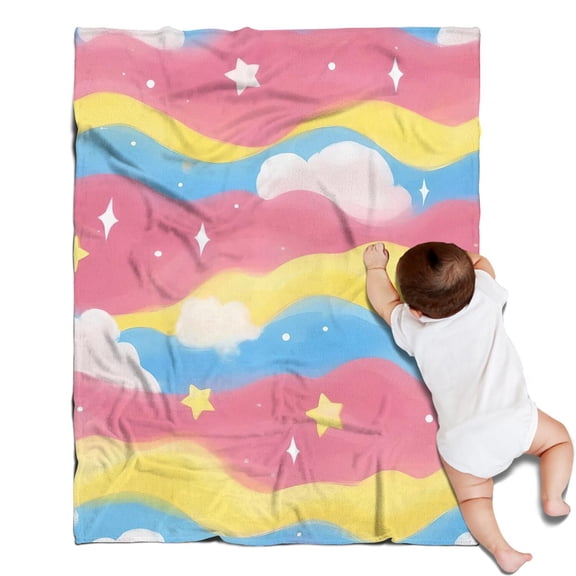 Pastel Wave Star Pattern Blanket,Comfortable Soft Flannel Throw Blanket,All Season,Warm Lightweight Blankets for Sofa Bed Couch Living Room Chair,30"x40"