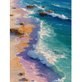 thumbnail image 1 of Pastel Waves Canvas Print, Minimal Retro Ocean Painting, Trendy Coastal Beach House Wall Decor, 1 of 8