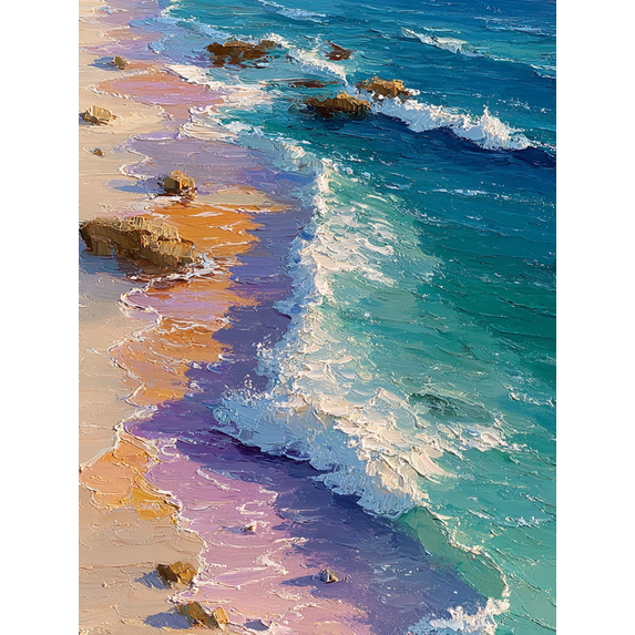 Pastel Waves Canvas Print, Minimal Retro Ocean Painting, Trendy Coastal Beach House Wall Decor