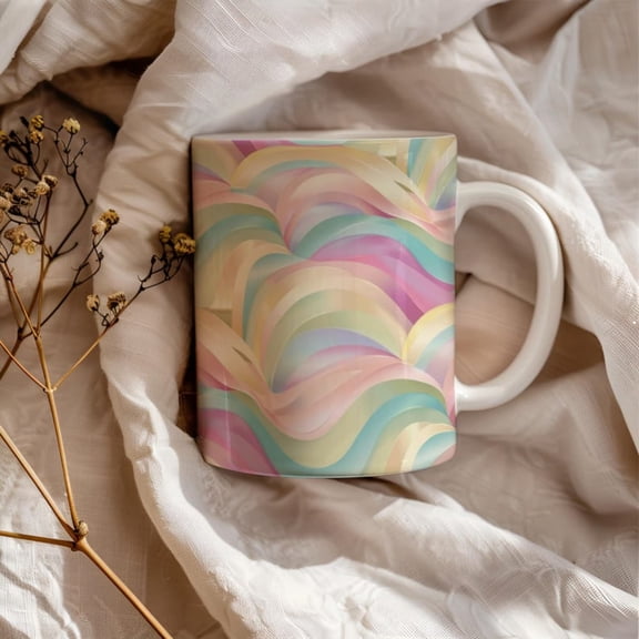 Pastel Waves Coffee Mug, Aesthetic Ceramic Cup, Colorful Swirl Pattern Mug, Dreamy Boho Gift, Artistic Tea Lover Gift, R Coffee Mug.