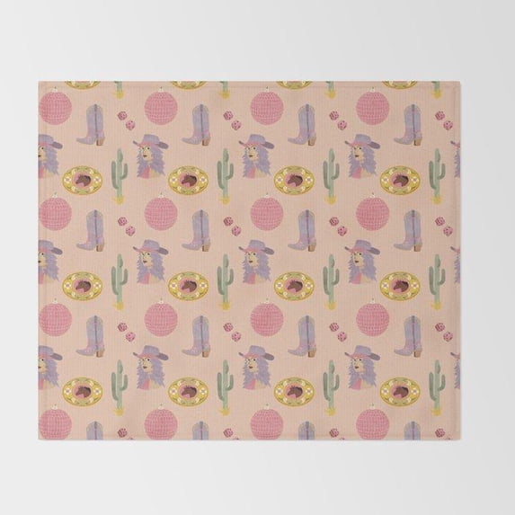 Pastel Western Horse, Cowboy Boot, Cactus and Disco Ball Fleece Blanket ...