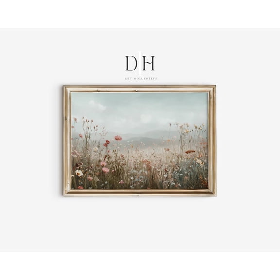 Pastel Wildflower Field Art Poster: Dreamy Landscape, Unframed Poster Size 8x12