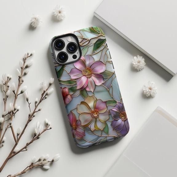 Pastel Wildflower Stained Glass Phone Case For iPhone Samsung Galaxy Hard Shell Spring Floral Mosaic Art