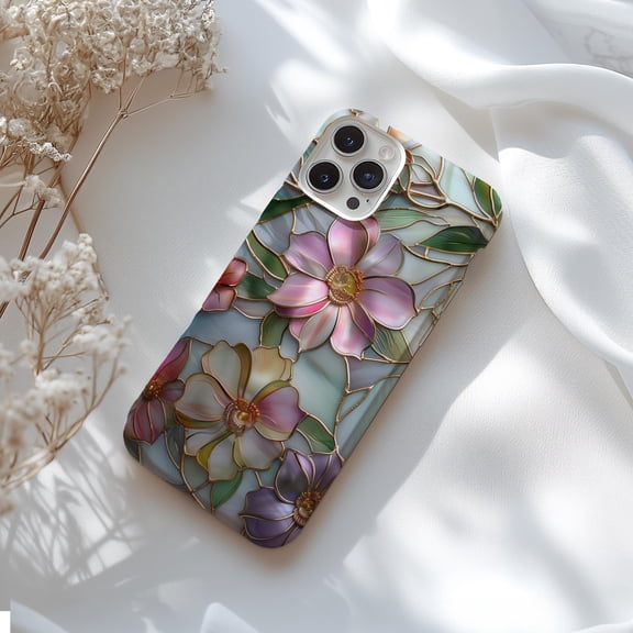 Pastel Wildflower Stained Glass Style Phone Case For iPhone Samsung Galaxy Hard Cover Spring Garden Design