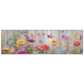 Pastel Wildflowers Classic Design Gentle Floral Violet Pink Kitchen Mats 3 Piece Set Cushioned and Non-Skid Washable Floor Backing Mat for Home Kitchen Decor or Office 17x30 +17x47+17×59 Inch