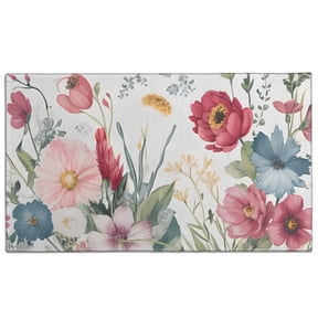 Pastel Wildflowers Classic Design Gentle Floral Violet Pink Rugs for Entry Vintage Rustic Crystal Velvet Welcome Mat 30 X 17.7 Inch