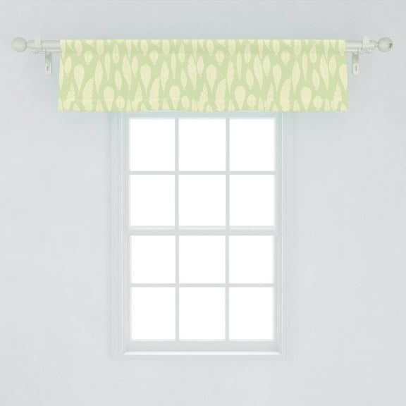 Pastel Window Valance, Repetitive Delicate Pattern with Soft Low Detailed Feathers Print, Curtain Valance for Kitchen Bedroom Decor with Rod Pocket, 54" X 12", Green Pale Yellow, by Ambesonne