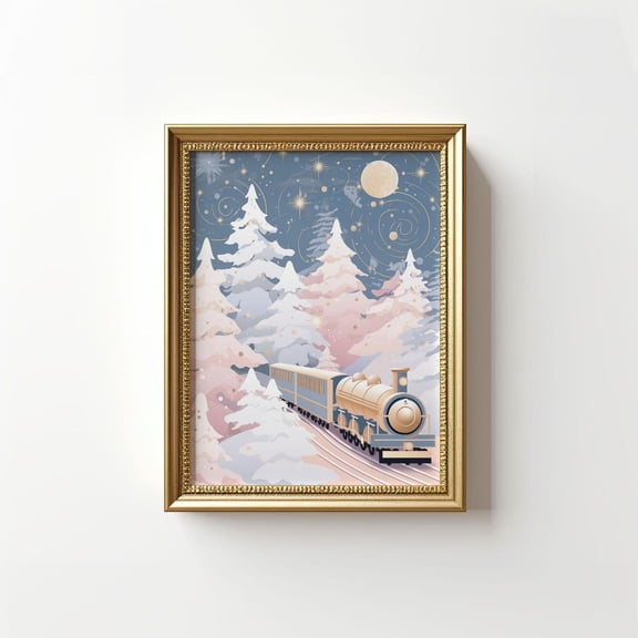 Pastel Winter Festive Polar Express Train Wall Art Pastel Winter Festive Train Poster Winter Festive Home Decor Pink Winter Festive Decor, Unframed Poster Size 8x12 F03.1.15l958