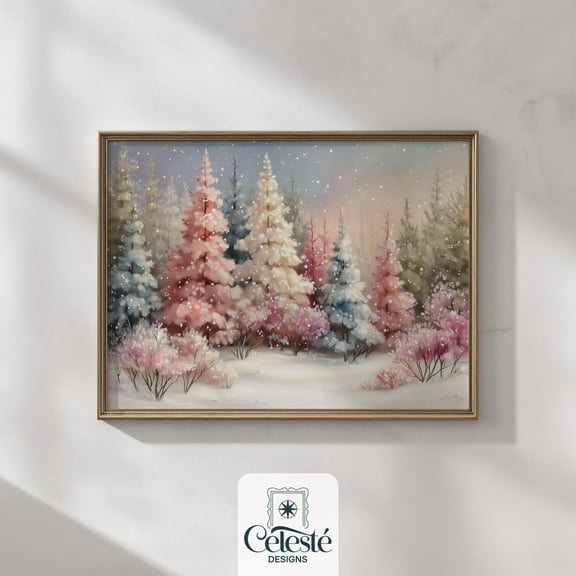 Pastel Winter Landscape Print, Snowy Winter Wall Art 801 UNFRAMED Poster, 24x36