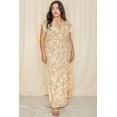 thumbnail image 1 of Pastel Yellow Floral Line Drawing Flutter Sleeve Surplice Maxi Dress with Sash_Plus, 1 of 9