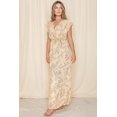 thumbnail image 1 of Pastel Yellow Floral Line Drawing Flutter Sleeve Surplice Maxi Dress with Sash, 1 of 9