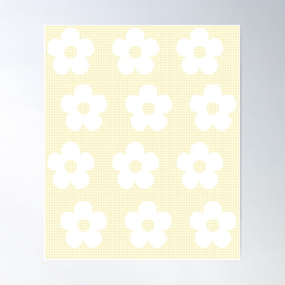 Pastel Yellow Gingham White Flower Kawaii Cute Cottagecore Aesthetic Poster Wall Art, Modern Wall Decor For Living Room Bedroom, 8x12 UNFRAMED