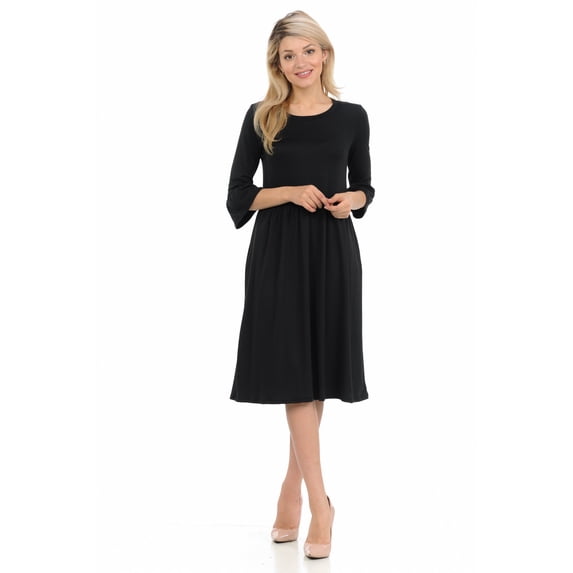 Pastel by Vivienne Women's Babydoll Midi Dress with Ruffle Sleeve and Side Pockets Black Medium