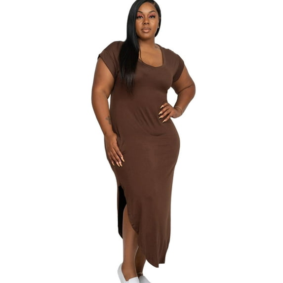 Pastel by Vivienne Women's Cap Sleeve Maxi Dress Plus Size Coffee X-Large