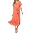 thumbnail image 1 of Pastel by Vivienne Women's Frill Hem Flutter Sleeve Ruffle Tiered Maxi Easygoing Loose Flowy Dress with Tie Orange Small, 1 of 5
