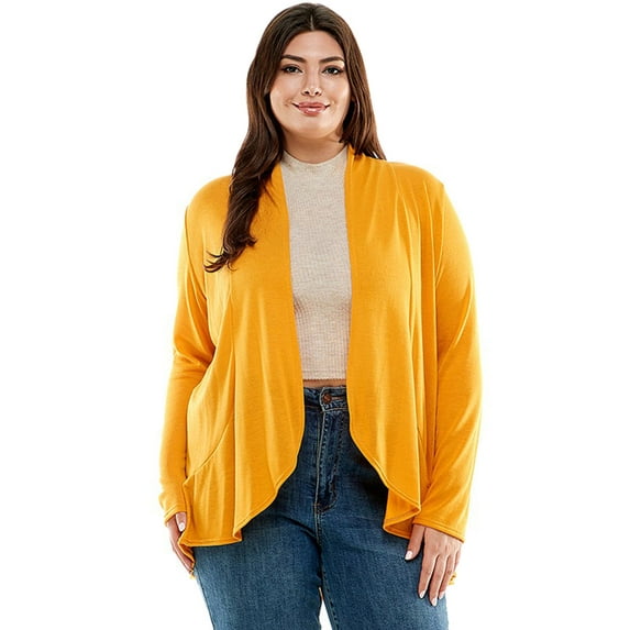 Pastel by Vivienne Women's Open Front Cardigan with Ruffle Detail Plus Size Mustard X-Large