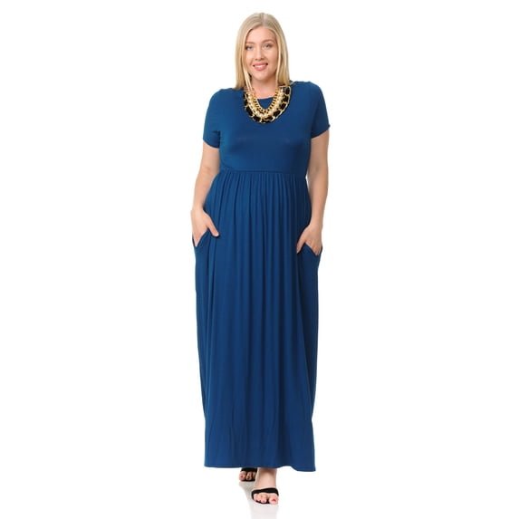 Pastel by Vivienne Women's Short Sleeve Maxi Dress with Pockets in Plus Size Teal X-Large