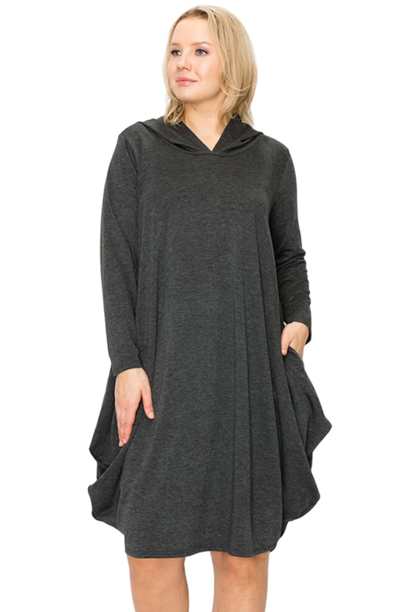 Pastel by Vivienne Women's Side Drape Dress with Hoody Plus Size Charcoal  XXX-Large - Walmart.com