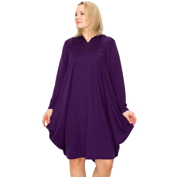 Pastel by Vivienne Women's Side Drape Dress with Hoody Plus Size Eggplant XXX-Large