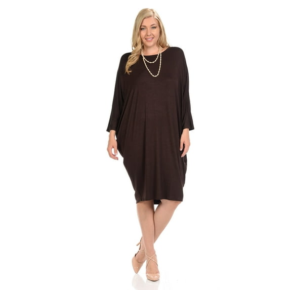 Pastel by Vivienne Women's Side Draped Dolman Sleeves Plus Dress Brown XXX-Large