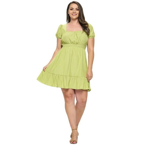Pastel by Vivienne Women's Square Neck A-Line Mini Dress Plus Size Lime X-Large