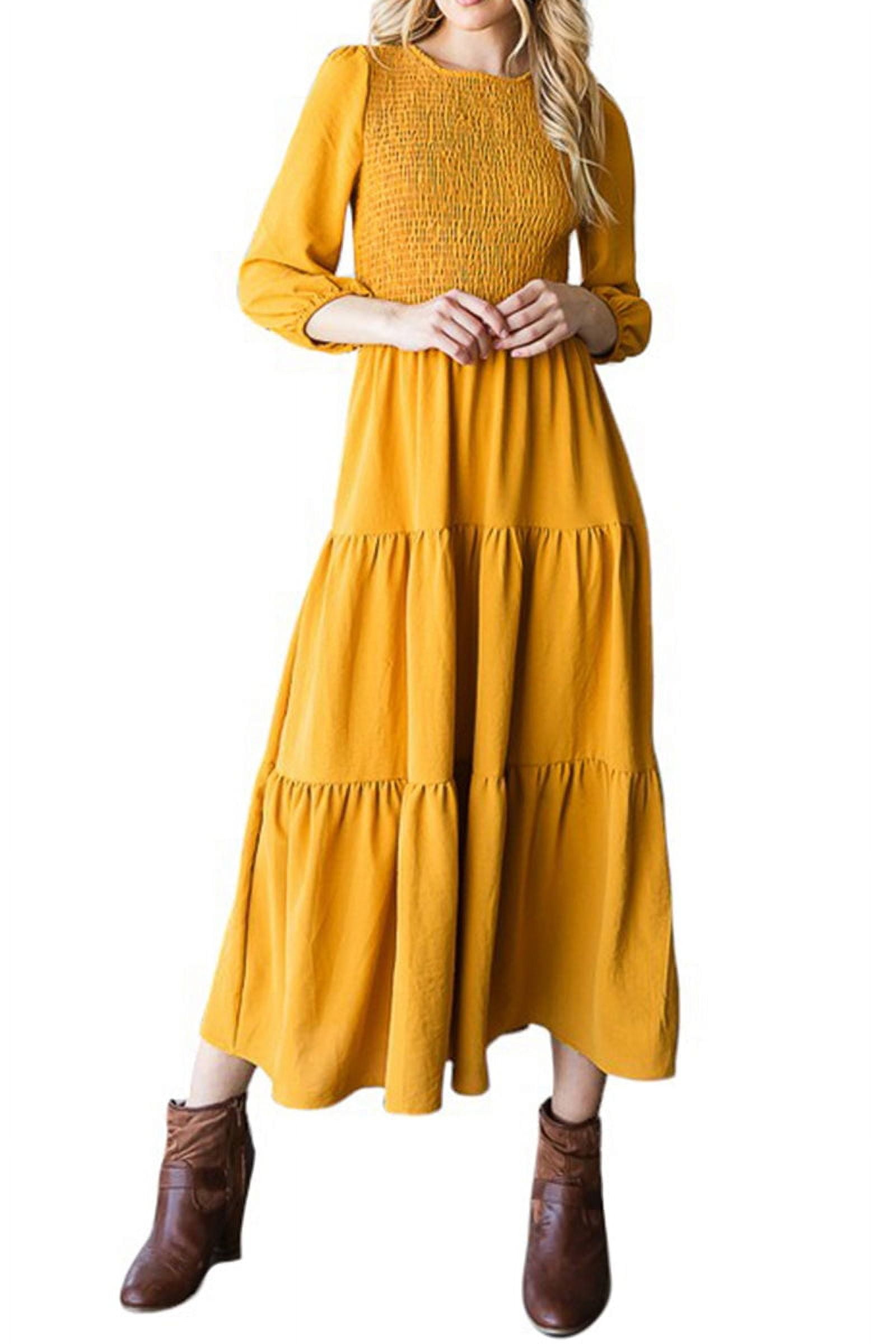 Pastel by Vivienne Women's Three-Quarter Puff Sleeve Smocked Tiered ...