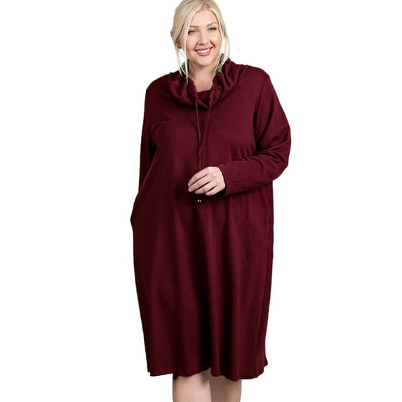 Pastel by Vivienne Women's Turtleneck Long Sleeve Dress Plus Size Burgundy XXX-Large