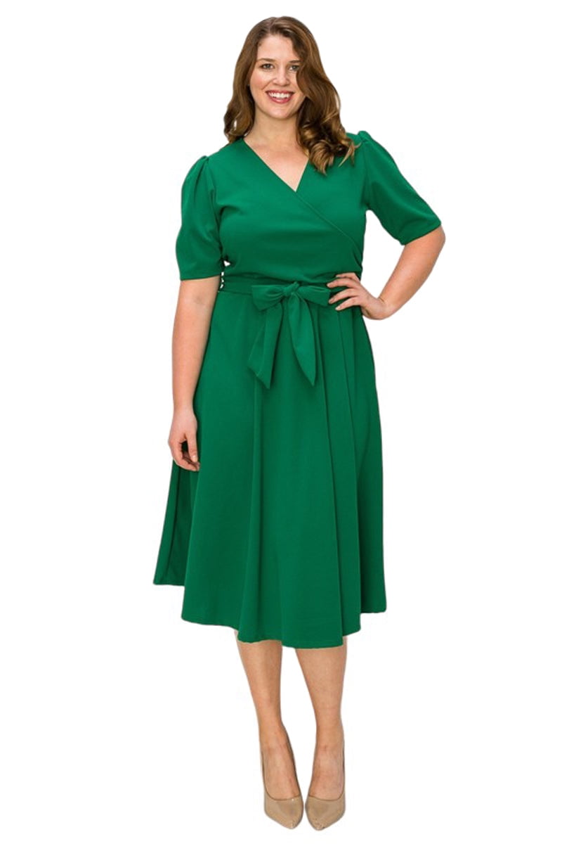 Pastel by Vivienne Women s Wrap Midi Dress with Puff Shoulder Plus Size Kelly Green XX Large Walmart
