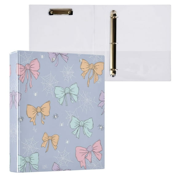 Pastel-colored Bows and Spider Webs 3 Ring Hardcover Binders 1.5in Round Rings for Letter-Size Folder Paper Organizer Pockets for Office Student Recipe