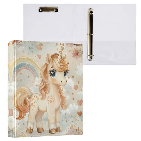 Pastel-colored Unicorn 3 Ring Hardcover Binders 1.5in Round Rings for Letter-Size Folder Paper Organizer Pockets for Office Student Recipe