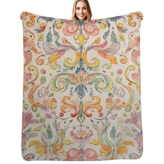 Pastel floral baroque design Flannel Blanket Warm Soft Bedding Throws Winter Camping Chair Sofa Bed