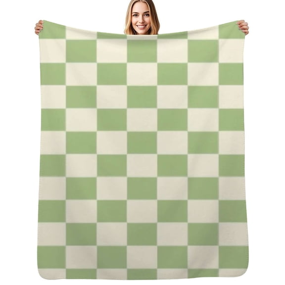 Pastel green checkered pattern Flannel Blanket Warm Soft Bedding Throws Winter Camping Chair Sofa Bed