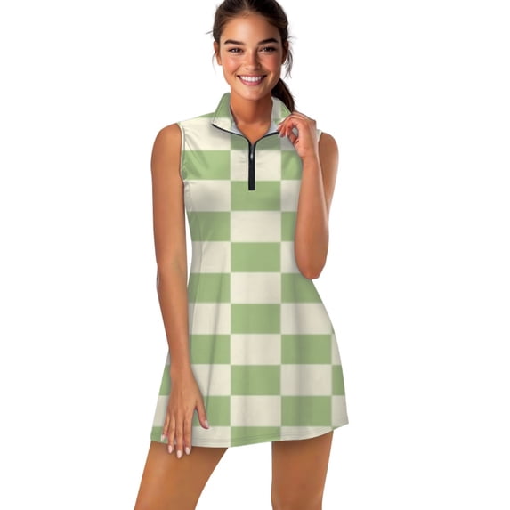 Pastel green checkered pattern Sports Dresses Women Tennis Dress Outdoor Badminton Golf Quick-Drying And Breathable Sports Dress