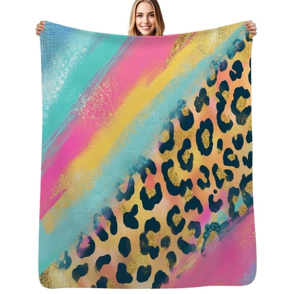 Pastel leopard abstract gold glitter Flannel Blanket Warm Soft Bedding Throws Winter Camping Chair Sofa Bed