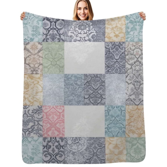 Pastel patchwork damask design Soft Blanket Travel Bedding Throws Flannel Bedspread Sofa Bed Cover