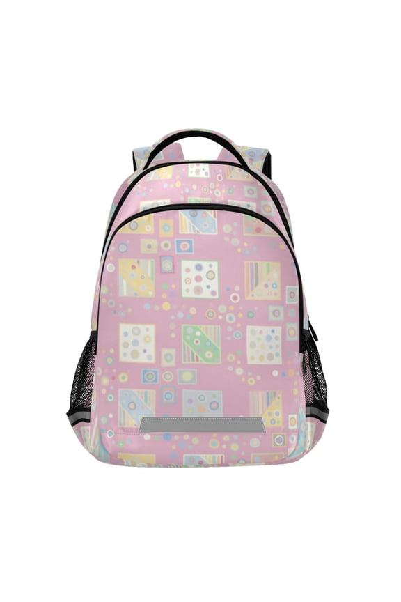Pastel pink square pattern design Backpack with Chest Strap, Laptop Backpack, Travel Hiking Rucksack, Knapsack